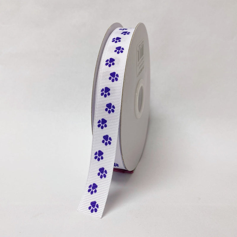 Purple - Grosgrain Ribbon Paw Print - ( W: 5/8 Inch | L: 25 Yards ) BBCrafts.com