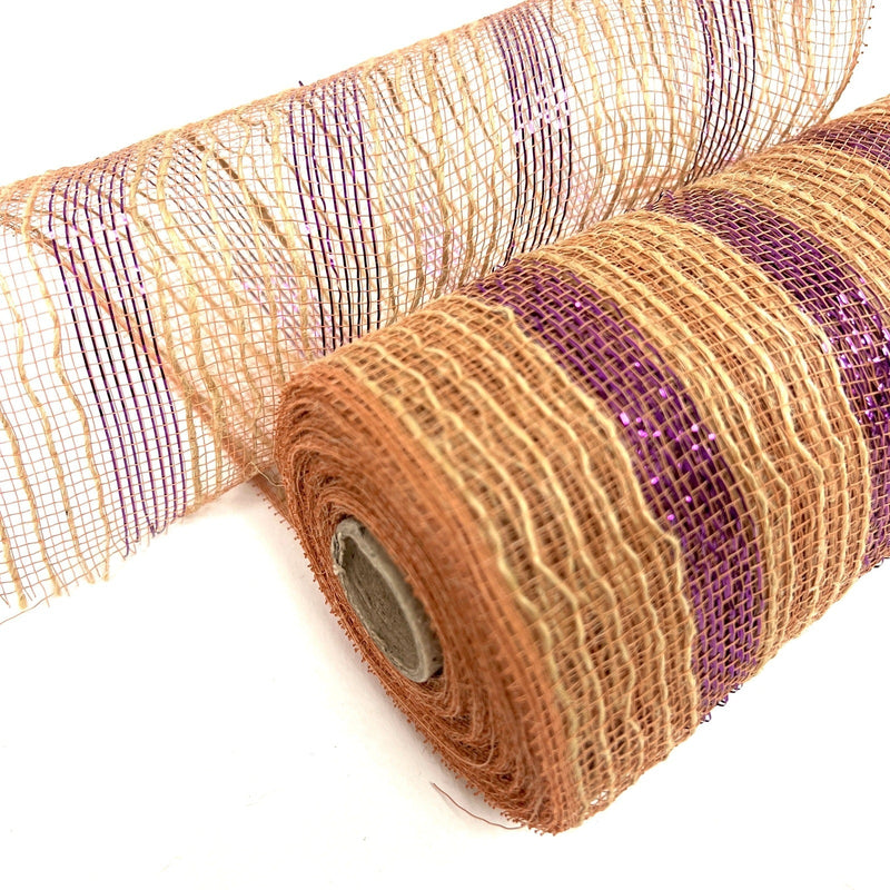 Purple Metallic Stripes Burlap Mesh ( 10 Inch x 10 Yards ) BBCrafts.com