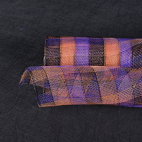 Purple Orange Black - Poly Deco Mesh Wrap with Laser Mono Stripe - ( 10 Inch x 10 Yards ) BBCrafts.com