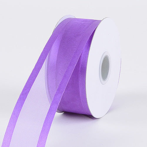 Purple - Organza Ribbon Two Striped Satin Edge - ( 1 - 1/2 Inch | 25 Yards ) BBCrafts.com