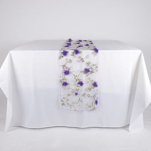 Purple Organza with 3D Roses Table Runner BBCrafts.com