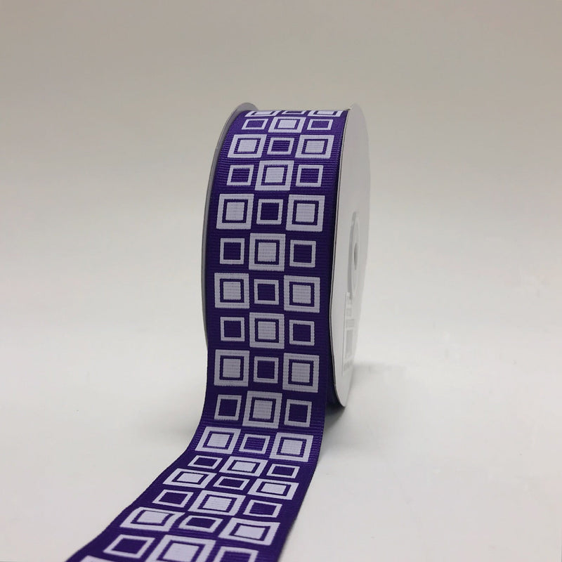 Purple - Square Design Grosgrain Ribbon ( 1 - 1/2 Inch | 25 Yards ) BBCrafts.com