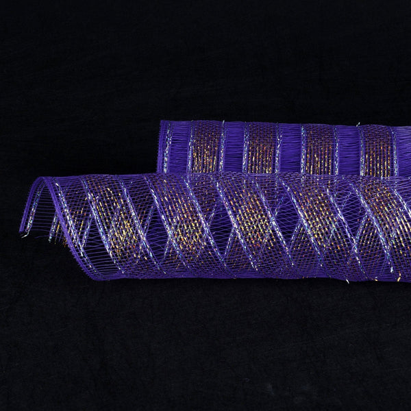 Purple with Gold Lines - Deco Mesh Eyelash Metallic Stripes - (21 Inch x 10 Yards) BBCrafts.com