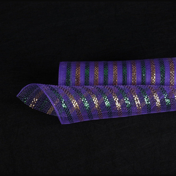 Purple with Multi Color Lines - Poly Deco Mesh Wreath Material with Laser Mono Stripe - ( 21 Inch x 10 Yards ) BBCrafts.com