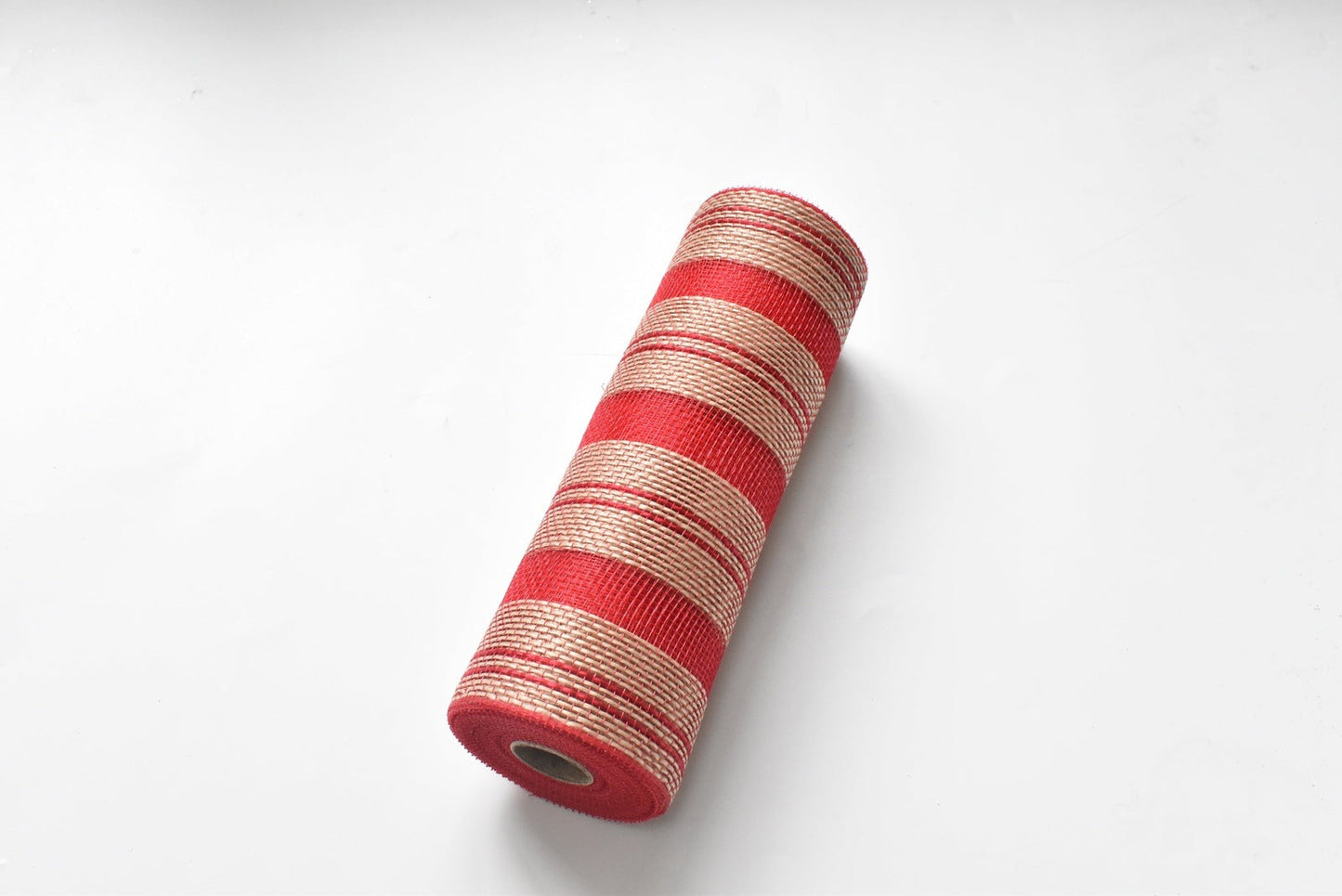 RED Natural Stripes Deco Mesh - Holiday Floral Deco Mesh - ( 10 Inch x 10 Yards ) BBCrafts.com
