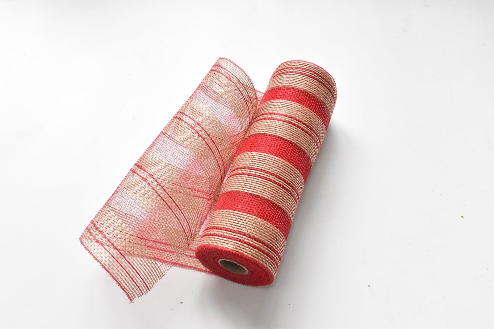 RED Natural Stripes Deco Mesh - Holiday Floral Deco Mesh - ( 10 Inch x 10 Yards ) BBCrafts.com