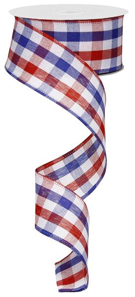 Pre-Order Now Ship On 30th May - Red/White/Blue - Check Ribbon - 1-1/2 Inch x 10 Yards