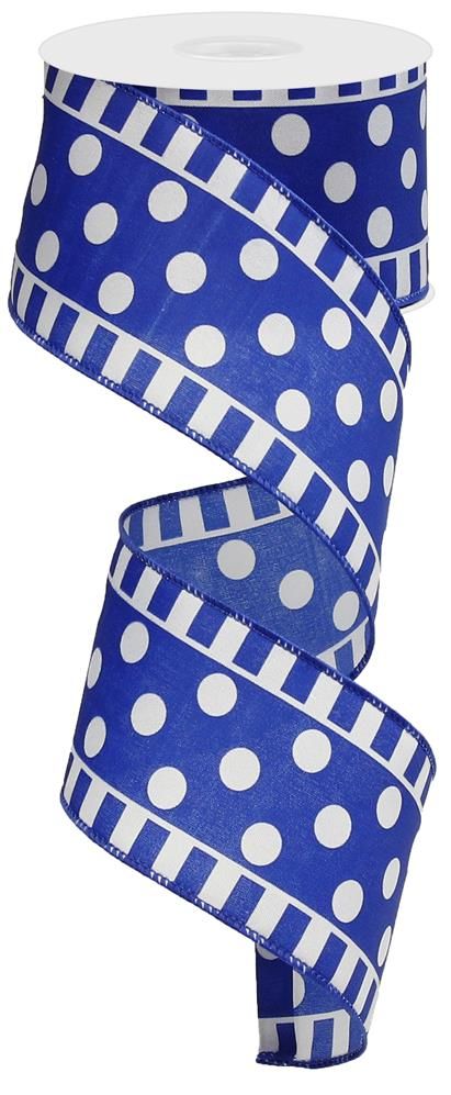2.5 Inch x 10 Yards Dots And Stripes Ribbon - White/Blue