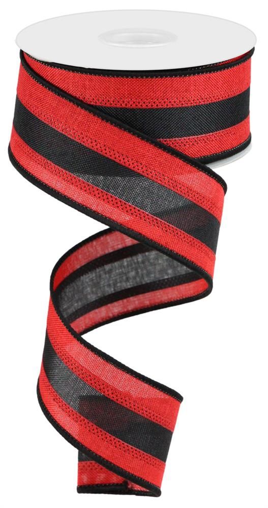 1.5 Inch x 10 Yards 3 Color  3-In-1 Royal Burlap Ribbon - Red/Black/Red