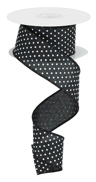 Pre-Order Now Ship On May 30th 2024 - Black/White - Raised Swiss Dots On Royal Ribbon - 1-1/2 Inch x 10 Yards