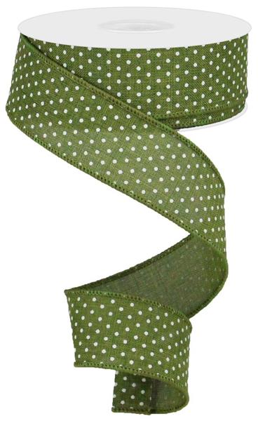 Pre-Order Now Ship On May 30th 2024 - Moss Green/White - Raised Swiss Dots On Royal Ribbon - 1-1/2 Inch x 10 Yards
