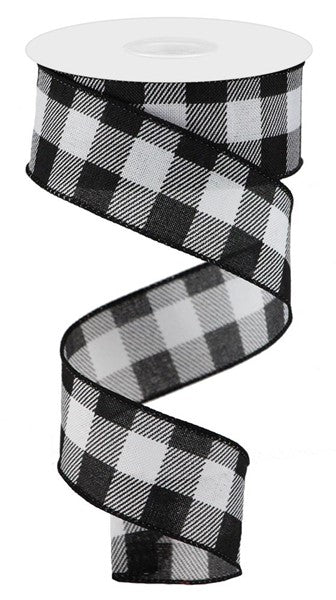 Pre-Order Now Ship On 30th May - White/Black - Striped Check On Royal Ribbon - 1-1/2 Inch x 10 Yards
