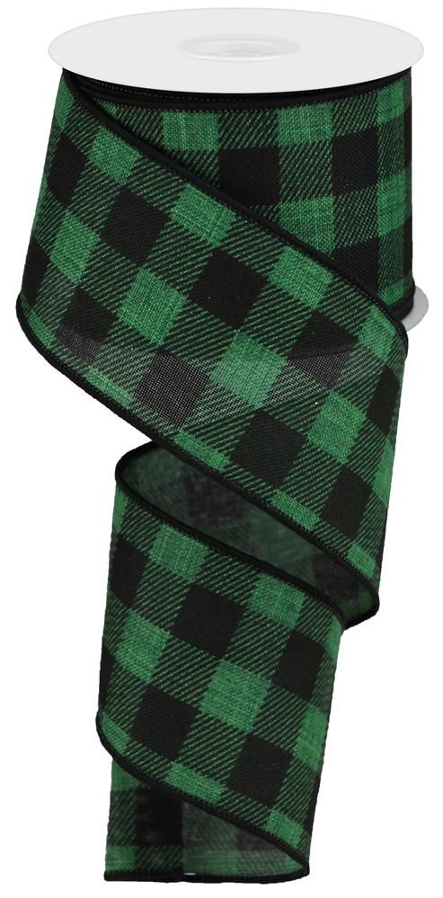 2.5 Inch x 10 Yards Buffalo Plaid On Royal Ribbon - Emerald/Black