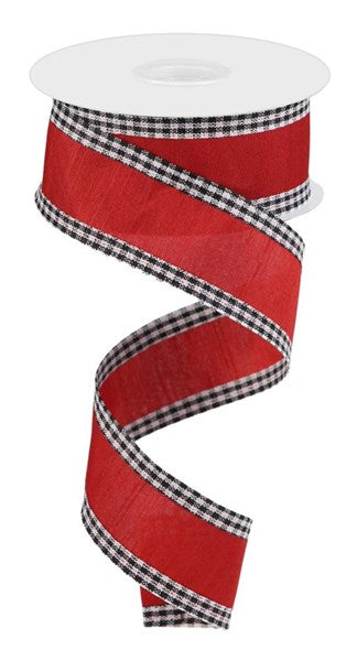 Pre-Order Now Ship On 30th May - Red/Black/White - Faux Dupioni Mini Gingham Edge Ribbon - 1-1/2 Inch x 10 Yards