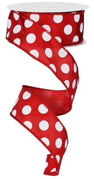 Pre-Order Now Ship On May 30th 2024 - Red/White - Large Polka Dot Ribbon - 1-1/2 Inch x 10 Yards