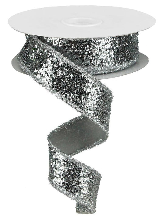 1.5 Inch x 10 Yards Large Glitter/Tinsel Ribbon - Silver
