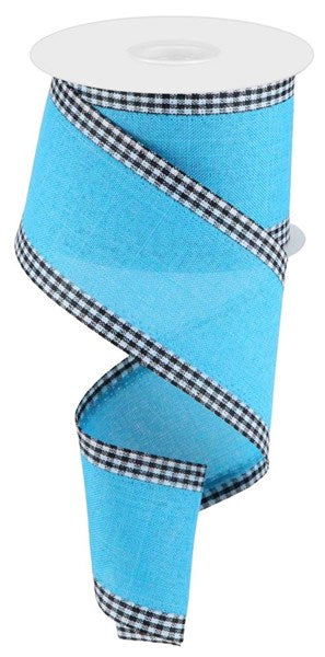 Pre-Order Now Ship On May 30th 2024 - Turquoise/Black/White - Royal Burlap Gingham Edge Ribbon - 2-1/2 Inch x 10 Yards