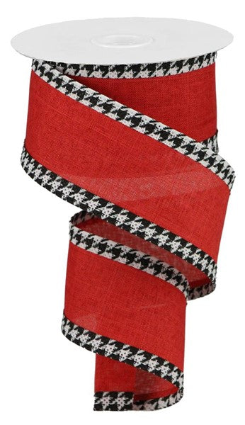Pre-Order Now Ship On May 30th 2024 - Red/Black/White - Royal Burlap Houndstooth Ribbon - 2-1/2 Inch x 10 Yards