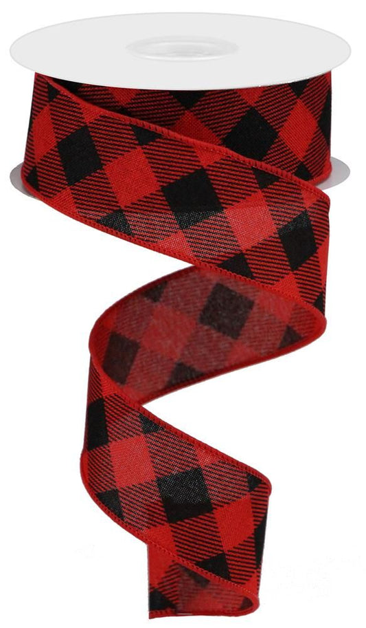 1.5 Inch x 10 Yards Diagonal Check On Royal Ribbon - Red/Black