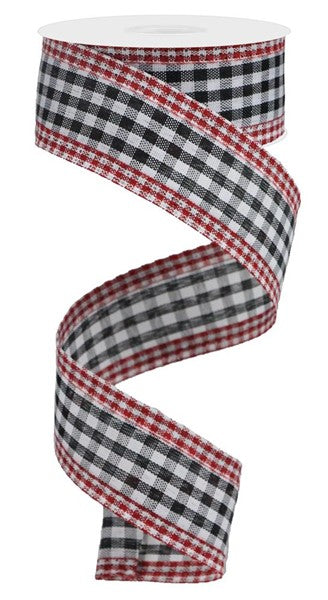 Pre-Order Now Ship On May 30th 2024 - Black/White/Red - Gingham Check/Edge Ribbon - 1-1/2 Inch x 10 Yards