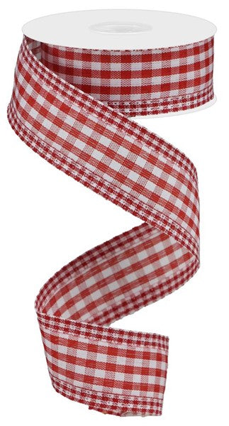 Pre-Order Now Ship On 30th May - Red/White - Gingham Check/Edge Ribbon - 1-1/2 Inch x 10 Yards
