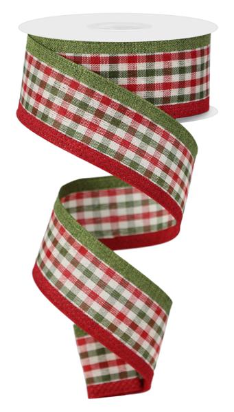 Pre-Order Now Ship On 30th May - Moss/Dark Red/Cream - Gingham/Royal Ribbon - 1-1/2 Inch x 10 Yards