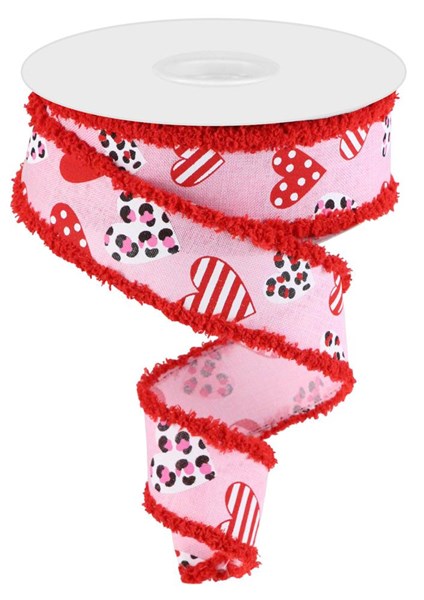 Pre-Order Now & Ship On December 24th 2025 - Light Pink/Red/Hot Pink/White/Black - Multi/Leopard Hearts/Drift Wired Edge Ribbon - ( 1-1/2 Inch | 10 Yards )