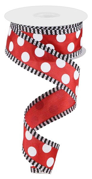 Pre-Order Now Ship On 30th May - Red/White - Large Polka Dot/Stripe Ribbon - 1-1/2 Inch x 10 Yards