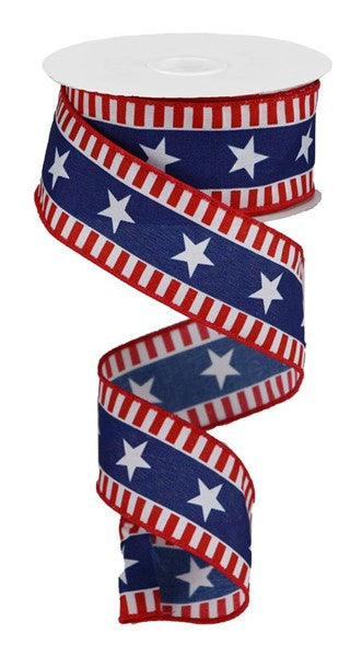 White/Red/Blue - Bold Stars And Stripes Ribbon - 1.5 Inch x 10 Yards