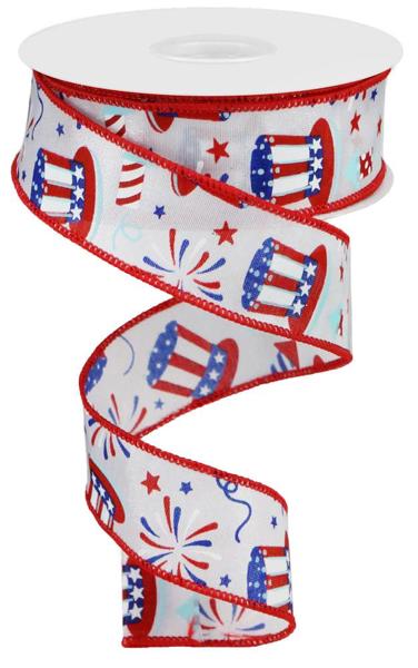 White/Red/Blue - Uncle Sam/Fireworks Ribbon - 1.5 Inch x 10 Yards