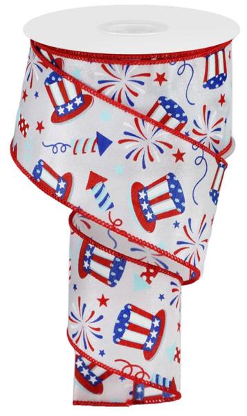 Pre-Order Now Ship On 16th May - White/Red/Blue - Uncle Sam/Fireworks Ribbon - 2.5 Inch x 10 Yards