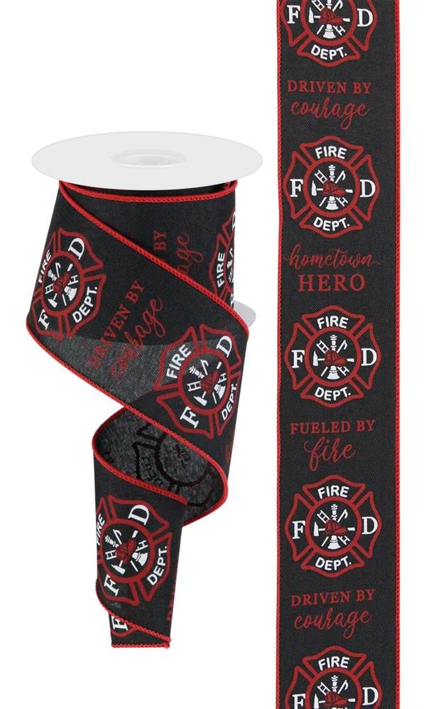 2.5 Inch x 10 Yards Firefighter Badge On Royal Ribbon - Black/White/Red