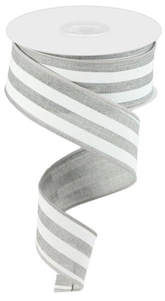 Pre-Order Now Ship On 30th May - Light Grey/White - Vertical Stripe Ribbon - 1-1/2 Inch x 10 Yards