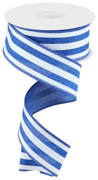 Pre-Order Now Ship On 30th May - Royal Blue/White - Vertical Stripe Ribbon - 1-1/2 Inch x 10 Yards