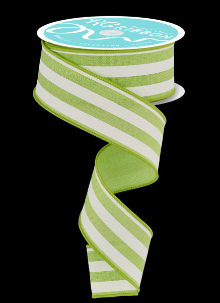 Pre-Order Now Ship On May 30th 2024 - Bright Green/White - Vertical Stripe Ribbon - 1-1/2 Inch x 10 Yards