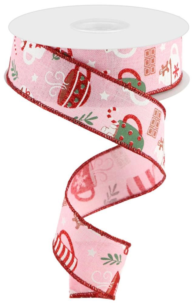 1.5 Inch x 10 Yards Hot Cocoa Ribbon - Light Pink/Sage/Brown/Red