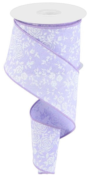 Pre-Order Now Ship On May 30th 2024 - Lavender/White - Mini Rose On Royal Ribbon - 2-1/2 Inch x 10 Yards