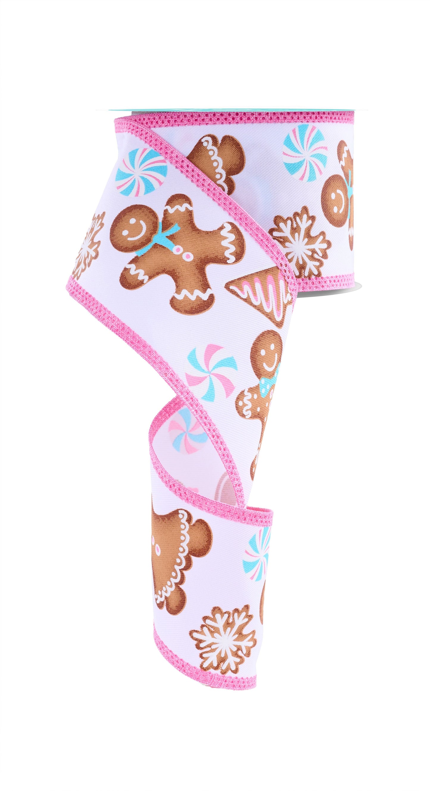 2.5 Inch x 10 Yards Gingerbread/Royal Ribbon - White/Multi