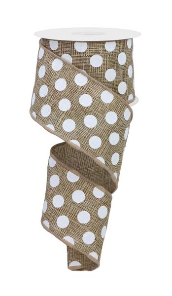Pre-Order Now Ship On May 30th 2024 - Natural/White - Polka Dots On Woven Ribbon - 2-1/2 Inch x 10 Yards