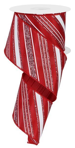 Christmas Holiday Ribbon Satin Diagonal Line - 2.5 Inch x 10 Yards - Wired Edge