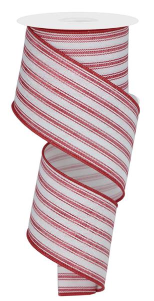 Pre-Order Now Ship On May 30th 2024 - White/Dark Red - Ticking Stripe Ribbon - 2-1/2 Inch x 10 Yards