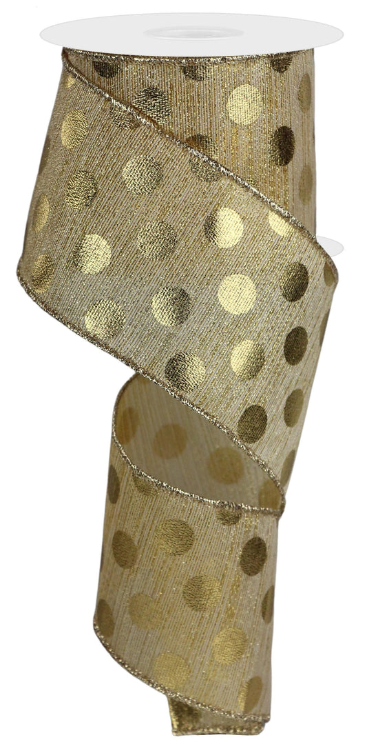 2.5 Inch x 10 Yards Metallic Polka Dots Ribbon - Gold