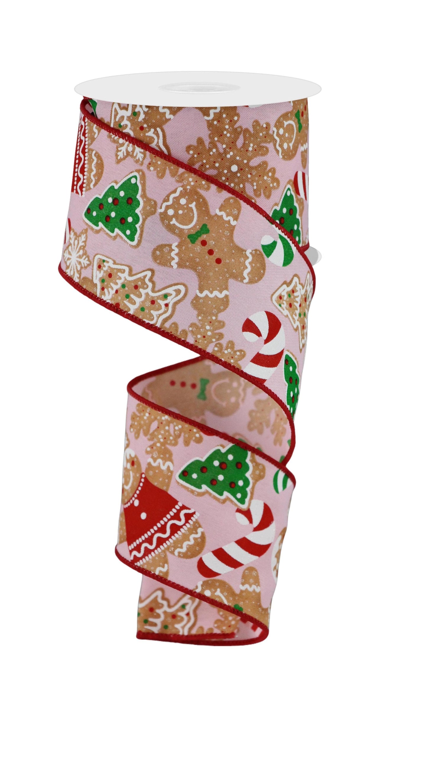 2.5 Inch x 10 Yards Gingerbread Cookies Ribbon - Light Pink/Brown/Emerald