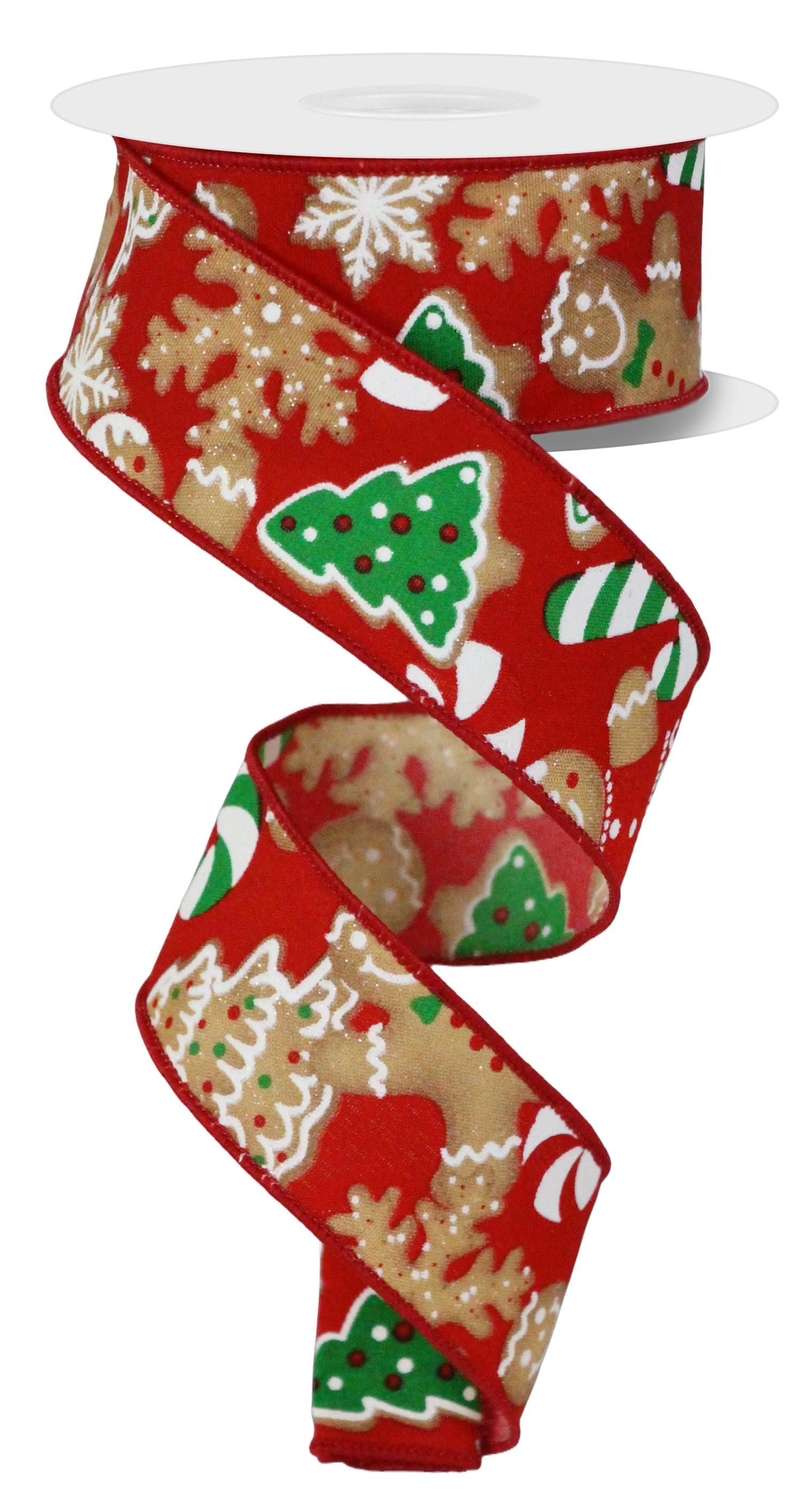 1.5 Inch x 10 Yards Gingerbread Cookies Ribbon - Red/Brown/Emerald/Whi ...