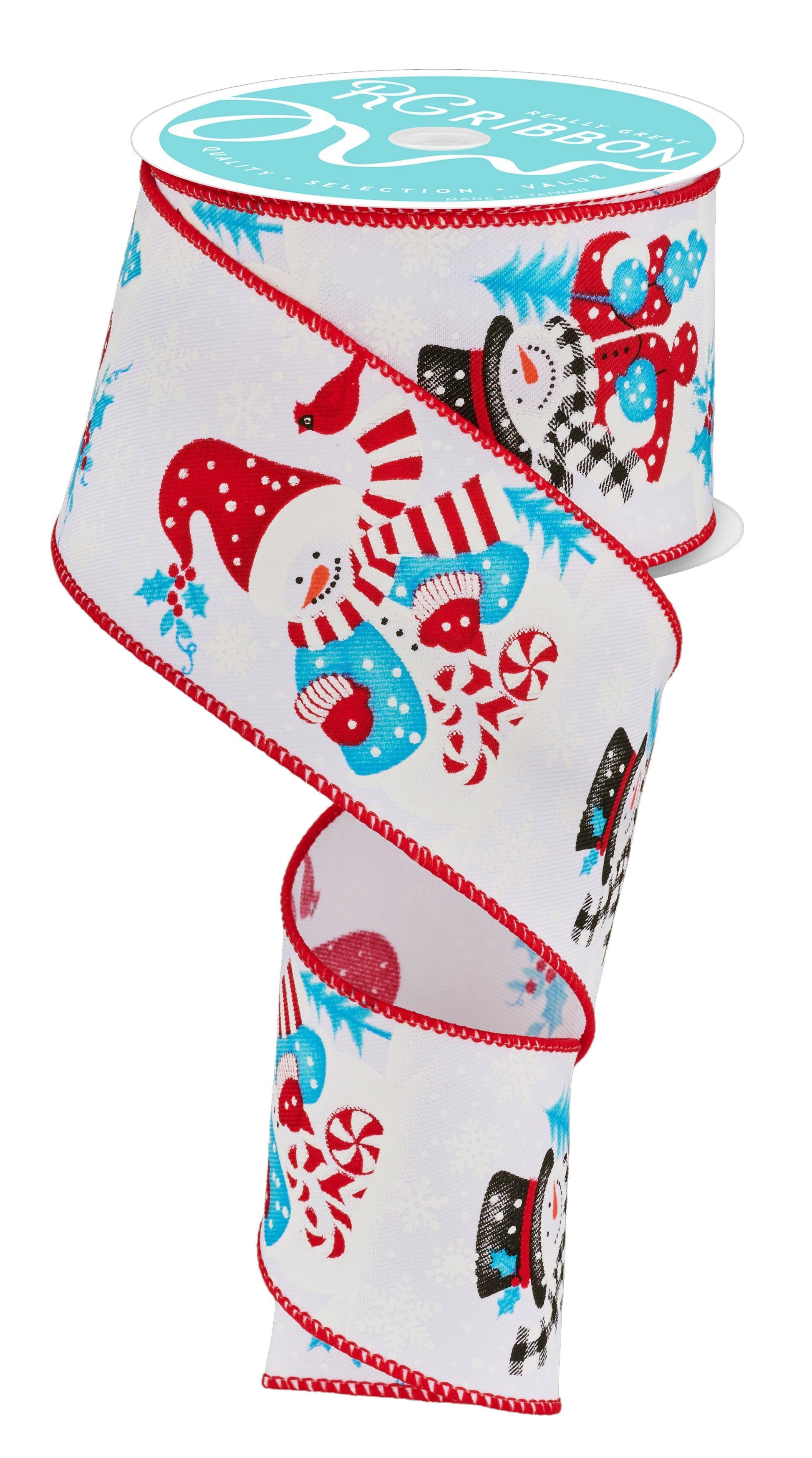 2.5 Inch x 10 Yards Snowman On Diagonal Weave Ribbon - Black/Orange/Blue/Red/White