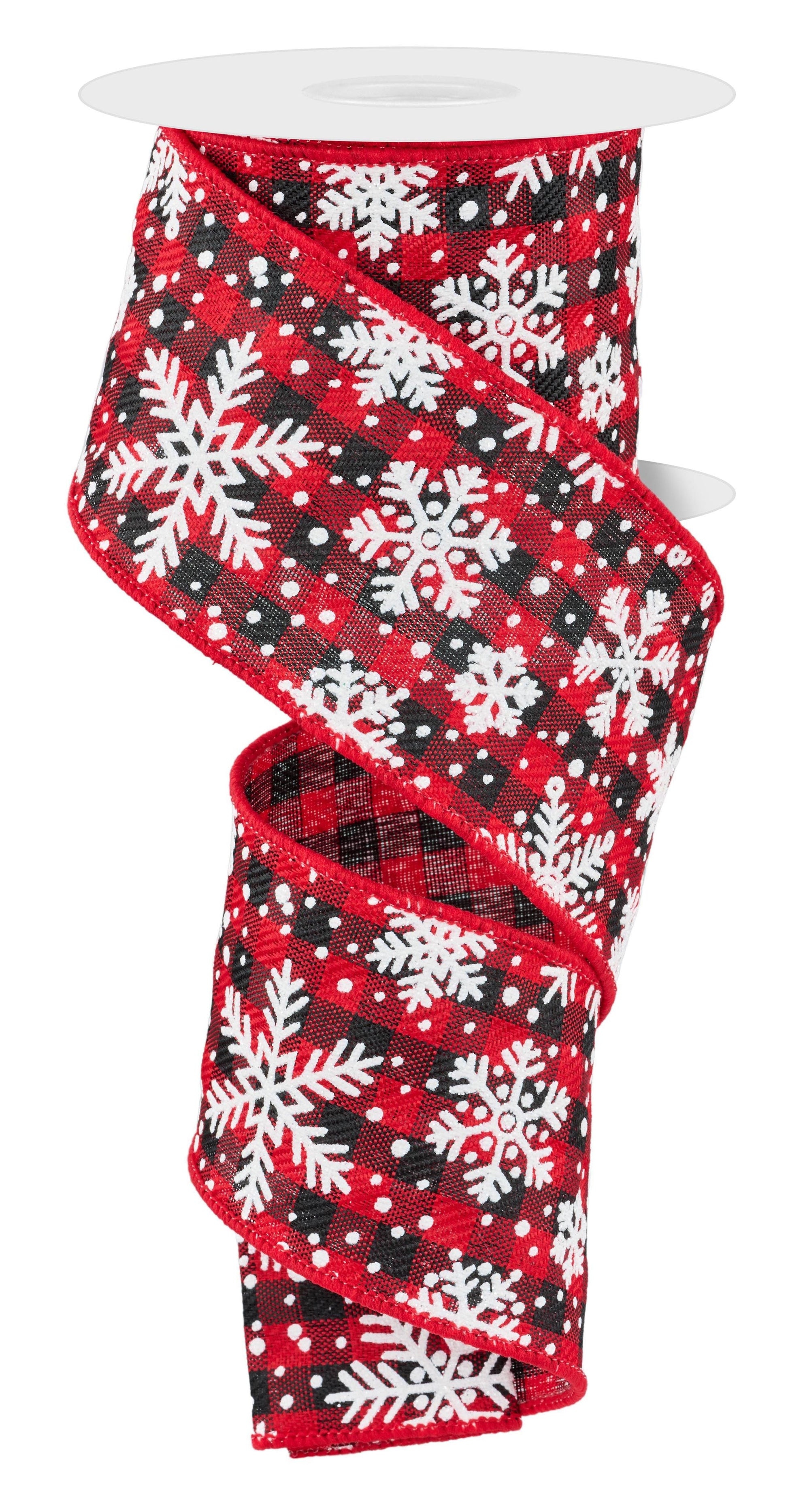 2.5 Inch x 10 Yards Multi Snowflake On Woven Ribbon - White/Red/Black