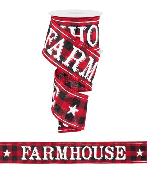 Black/Red/White - Farmhouse On Woven Ribbon - 2-1/2 Inch x 10 Yards