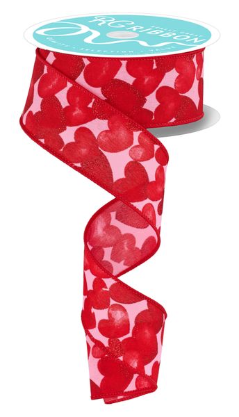 Pre-Order Now & Ship On December 24th 2025 - Pink/Red - Multi Hearts On PG Fabric Ribbon - ( 1-1/2 Inch | 10 Yards )