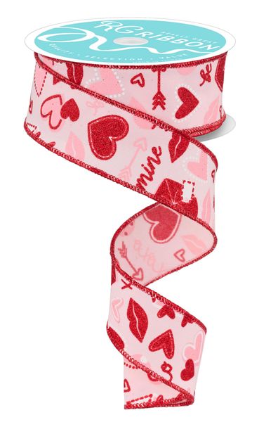 Pale Pink/Multi - Valentine Graphics Ribbon - ( 1-1/2 Inch | 10 Yards )