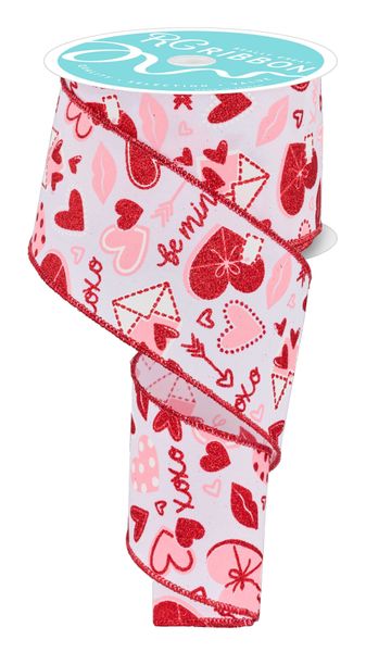 White Multi - Valentine Graphics Ribbon - ( 2-1/2 Inch | 10 Yards )